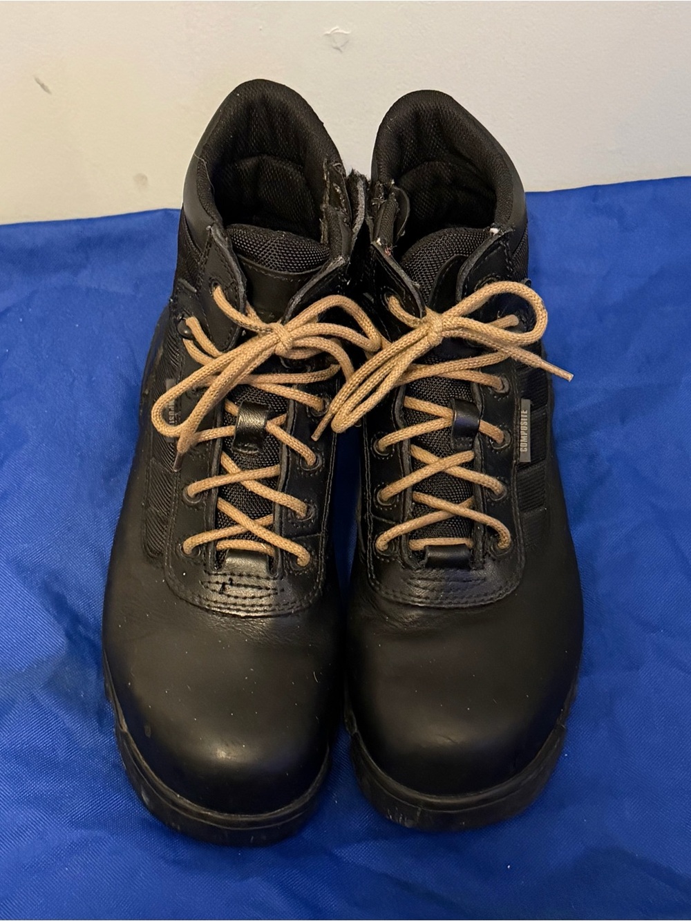 Men's Black Work Boots with Tan Laces